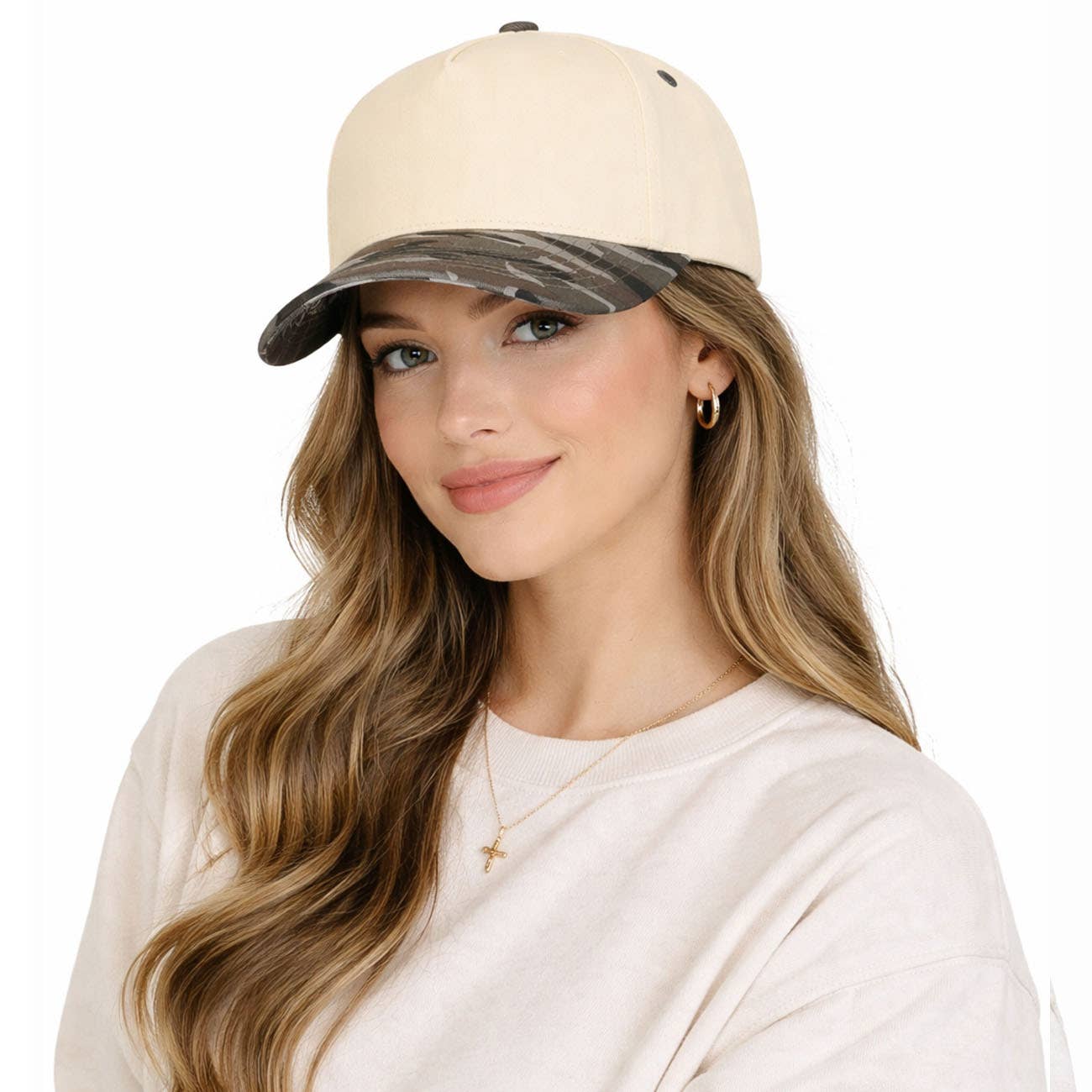 C.C ADULT Pattern Print Two Tone Canvas Trucker Hat